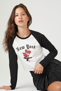 Футболка реглан с графическим рисунком New York Forever 21, белый