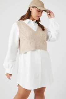 Комбинированное платье-свитер, жилет и рубашка больших размеров Forever 21, песочный