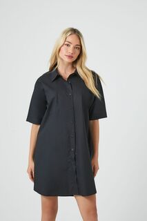 Платье-рубашка мини из поплина Forever 21, черный