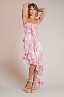 Платье с рюшами и абстрактным принтом Forever 21, розовый
