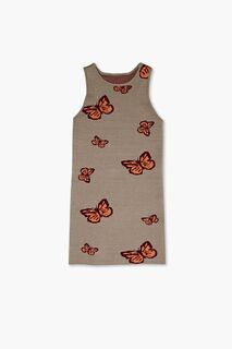 Платье-свитер с принтом бабочки для девочек Forever 21, оливковый