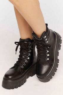 Армейские ботинки из искусственной кожи на шнуровке Forever 21, черный