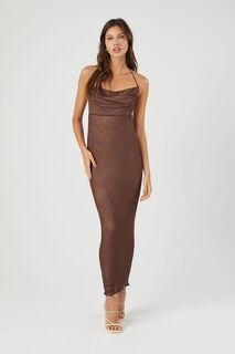 Платье макси из сетчатой ткани с воротником-хомутом Forever 21, коричневый