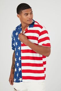 Рубашка из искусственного шелка с принтом американского флага Forever 21, синий