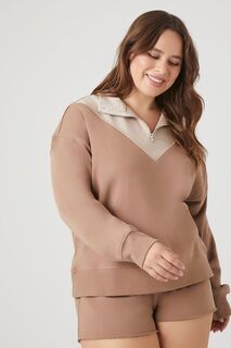 Пуловер больших размеров с цветными блоками и полумолнией Forever 21, коричневый