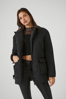 Удлиненная куртка-пуховик с поясом Forever 21, черный