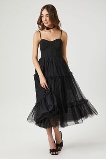 Бюстье-платье миди из тюля с оборками Forever 21, черный