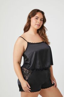 Атласная майка и шорты больших размеров, пижамный комплект больших размеров Forever 21, черный