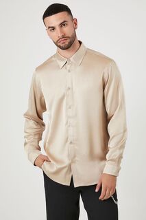 Атласная рубашка на пуговицах Forever 21, серо-коричневый