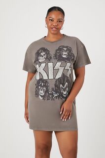 Платье-футболка с рисунком KISS больших размеров Forever 21, серый