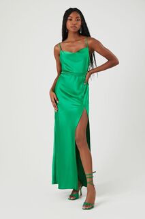 Атласное платье макси с разрезом по ноге Forever 21, зеленый
