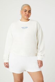 Пуловер больших размеров с вышивкой Нью-Йорк Forever 21, белый