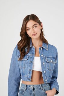 Укороченная джинсовая куртка со стразами Forever 21, деним