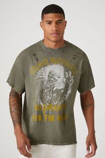 Потертая футболка с рисунком Iron Maiden Forever 21, оливковый