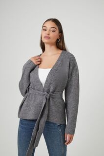 Кардиган-свитер с завязками на талии и запахом Forever 21, серый