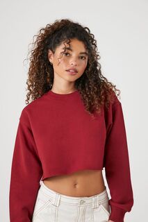 Укороченный флисовый пуловер Forever 21, бордовый