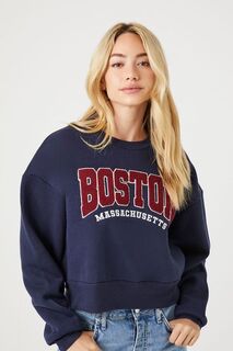 Флисовый пуловер Boston с графическим рисунком Forever 21, нави