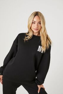 Флисовый пуловер с графическим рисунком New York City Forever 21, черный