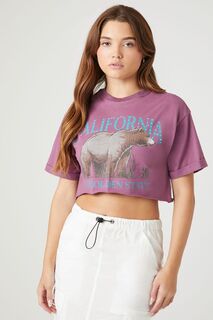 Укороченная футболка с рисунком California Forever 21, фиолетовый