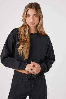 Укороченный флисовый пуловер Forever 21, черный