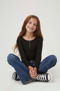 Боди Henley в рубчик для девочек Forever 21, черный