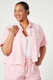 Рубашка с короткими рукавами и накладными карманами больших размеров Forever 21, розовый
