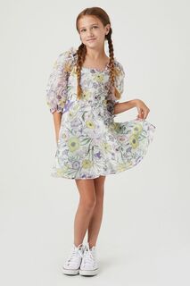 Платье с пышными рукавами и цветочным принтом для девочек Forever 21