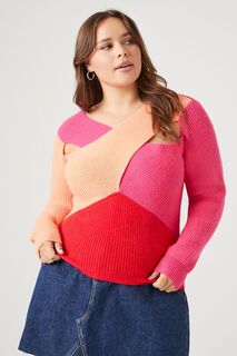 Переработанный свитер с цветными блоками больших размеров Forever 21, розовый