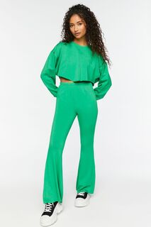 Флисовые расклешенные спортивные штаны с необработанным кроем Forever 21, зеленый