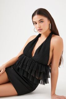 Многоярусный сетчатый топ с бретелькой на бретельках Forever 21, черный