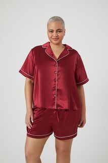 Пижамный комплект из атласной рубашки и шорт больших размеров больших размеров Forever 21, бордовый