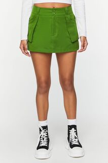 Мини-юбка А-силуэта с накладными карманами Forever 21, авокадо