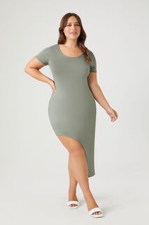 Асимметричное платье-футболка миди больших размеров Forever 21, оливковый