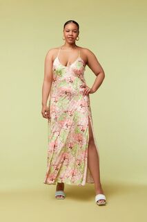 Атласное платье макси с цветочным принтом больших размеров Forever 21, розовый