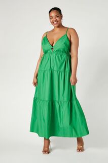 Многоярусное платье макси из поплина больших размеров Forever 21, зеленый