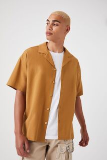 Рубашка из смесового льна с кубинским воротником Forever 21, коричневый