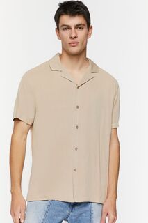 Рубашка с кубинским воротником и короткими рукавами Forever 21, серо-коричневый