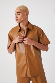 Рубашка из искусственной кожи с короткими рукавами Forever 21, коричневый