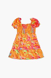 Атласное платье с цветочным принтом для девочек Forever 21, оранжевый