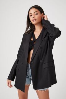 Двубортный пиджак из льняной смеси Forever 21, черный