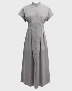 Хлопковое платье-рубашка миди со складками и короткими рукавами Misook