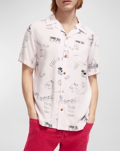 Мужская гавайская рубашка с музыкальным принтом по всей поверхности Scotch &amp; Soda