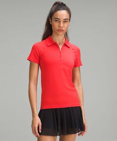 Рубашка-поло Swiftly Tech с короткими рукавами и молнией до половины Lululemon, красный