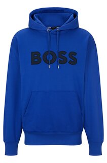 Худи Hugo Boss Organic-cotton Oversize-fit With Logo Appliqué, синий