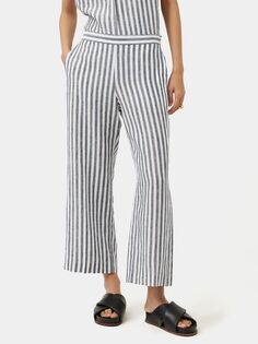 Льняные брюки-палаццо в полоску Jigsaw Stripe, темно-синий/белый