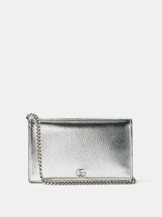 Миниатюрная сумка через плечо из металлизированной кожи gg marmont Gucci, серебряный