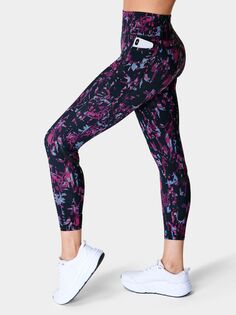 Леггинсы для бега Sweaty Betty Zero Gravity 7/8, розовый цветочный принт