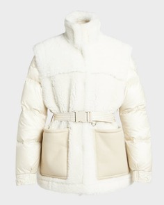 Пуховик Charente с поясом и короткой шерстью спереди Moncler