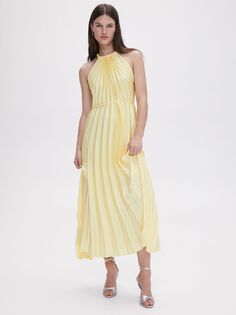 Плиссированное платье макси с воротником-халтер Mango, желтое