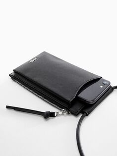 Мобильный кошелек с двумя отделениями Mango Felicia Saffiano, черный